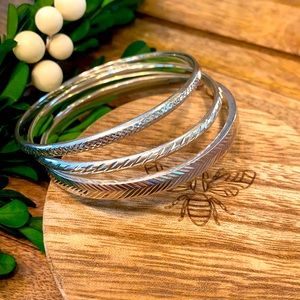 Sterling Silver 925 Diamond Cut 3 Bangle Set